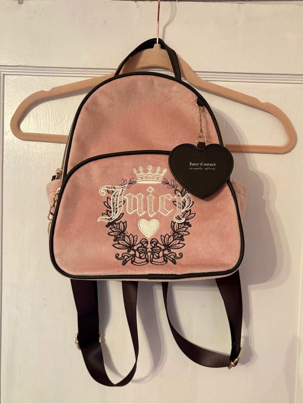 Juicy Couture Pink Velvet Mini Backpack with Heart Charm